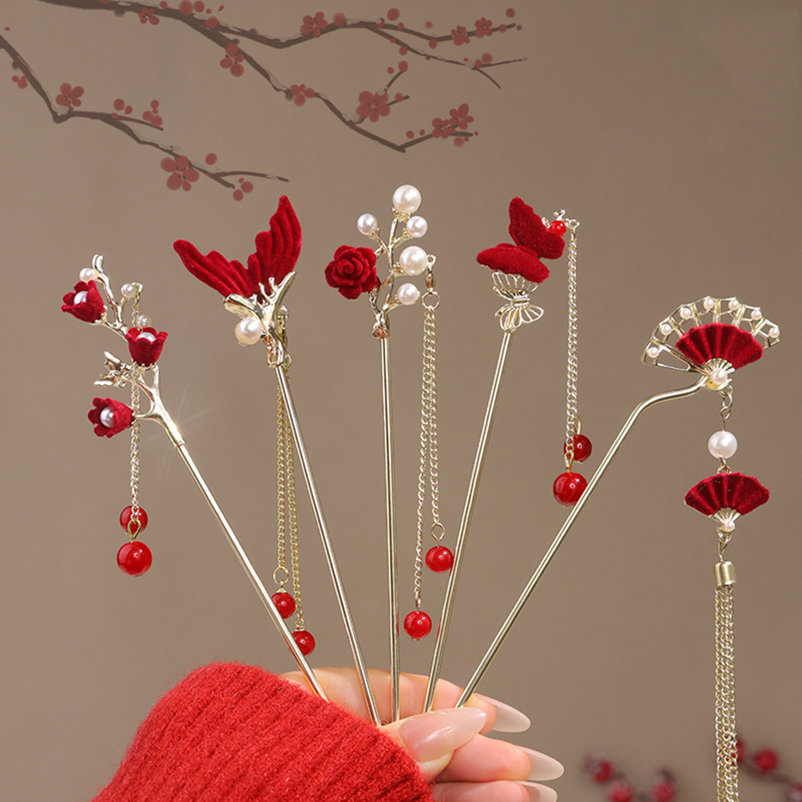 Supply Florist - Haarnadel im chinesischen Stil mit Rosenblüten