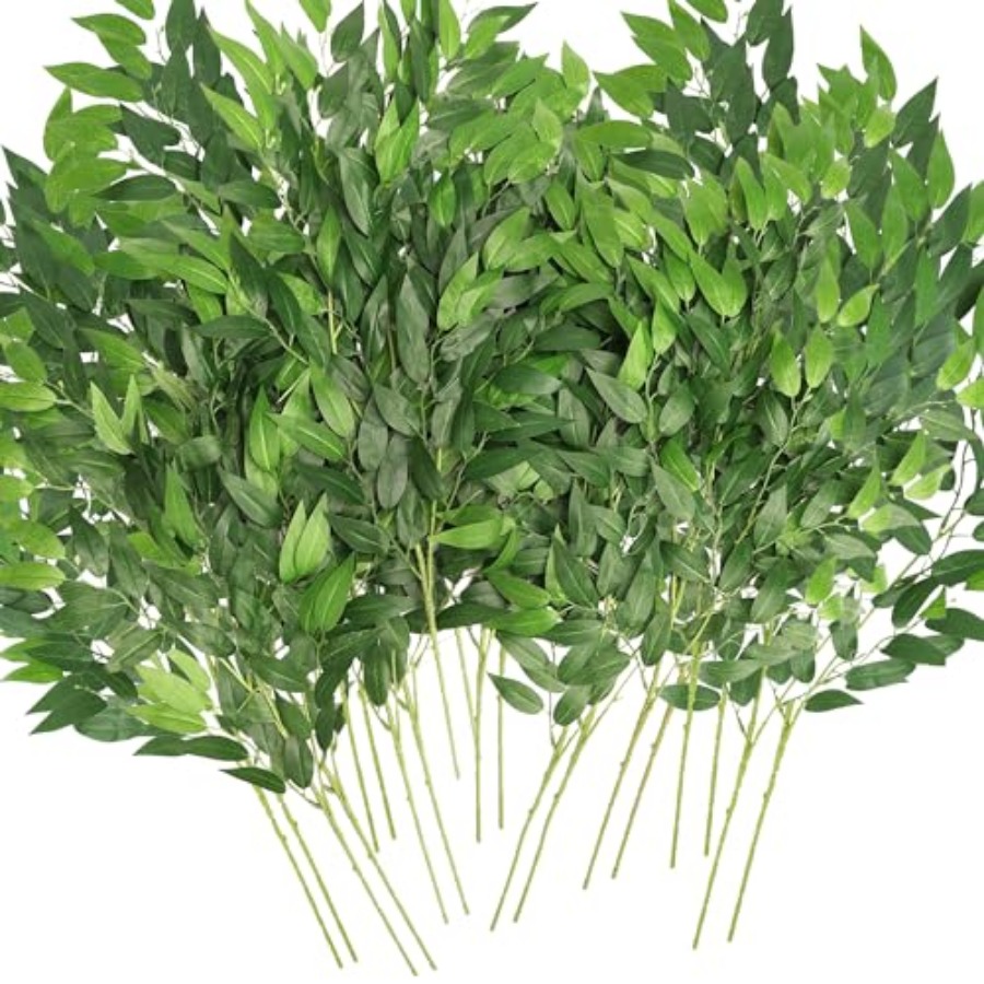 Ruscus Stem Faux - Künstliche italienische Ruscus-Zweige, 20er-Pack, künstliche Blattgirlanden,